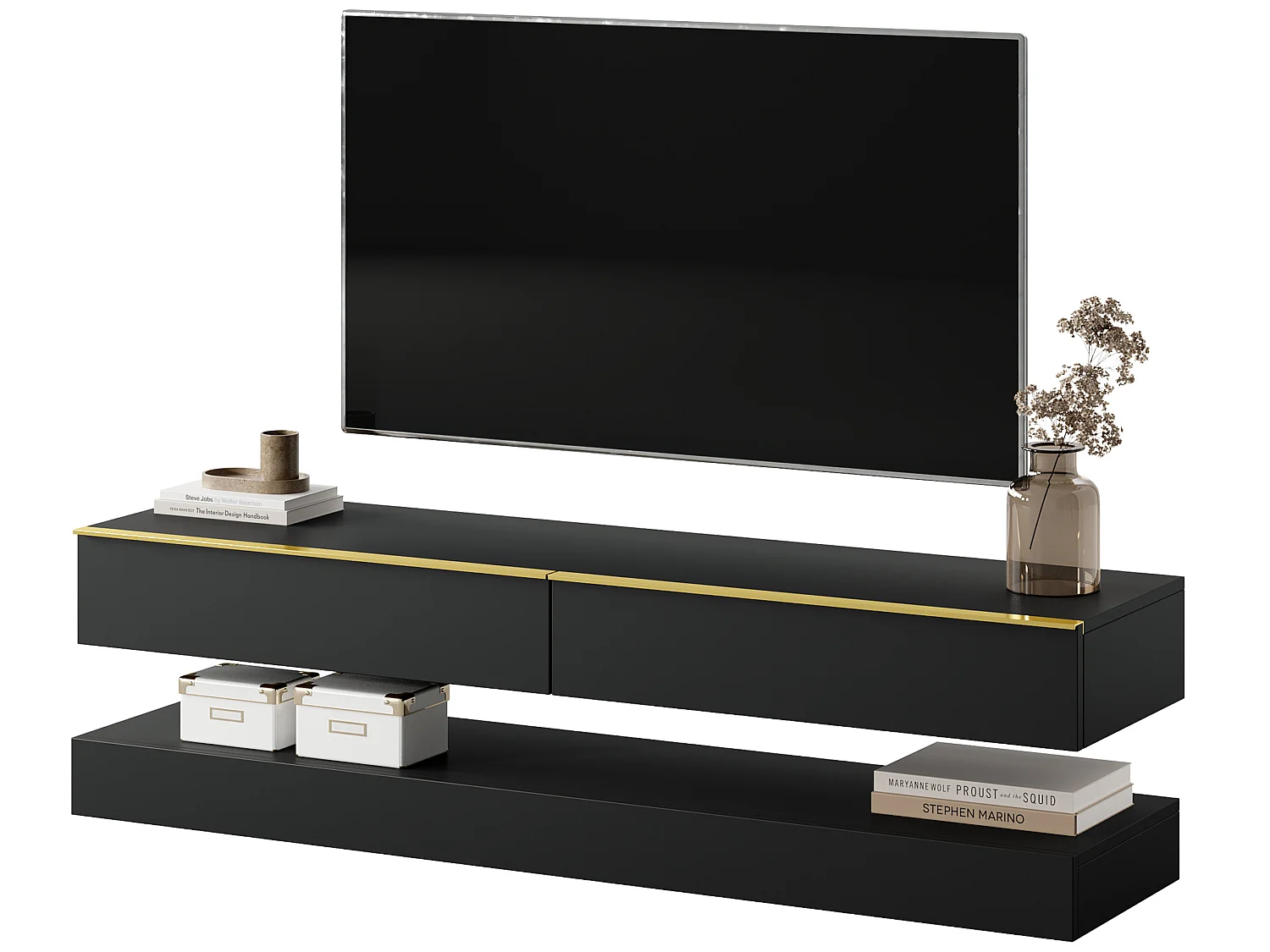 Meuble TV - 140 cm - noir - HYLIA