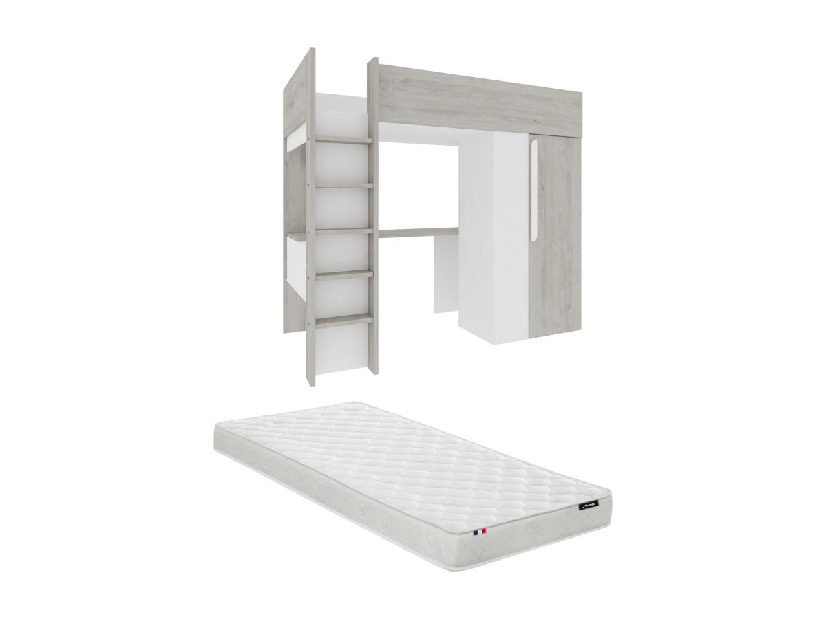 Hochbett mit Schreibtisch & Kleiderschrank + Matratze - 90 x 200 cm - Holzf günstig online kaufen