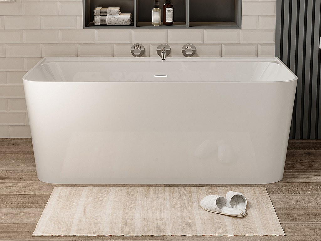 Rektangulär semi-fristående badkar - 216L - 150 x 75 x 60 cm - 150 x 75 x 60 cm - blank glansigt vitt - akryl - ATESA
