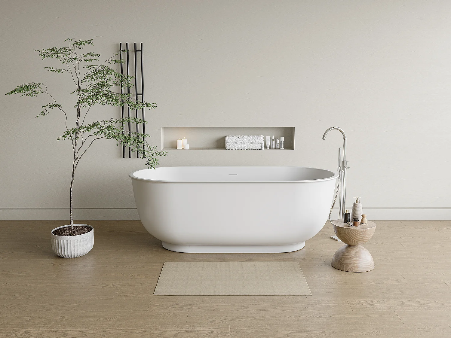 Baignoire îlot ovale - 257 L - 170 x 80 x 60 cm - Blanc mat - Acrylique - BOGLIETA