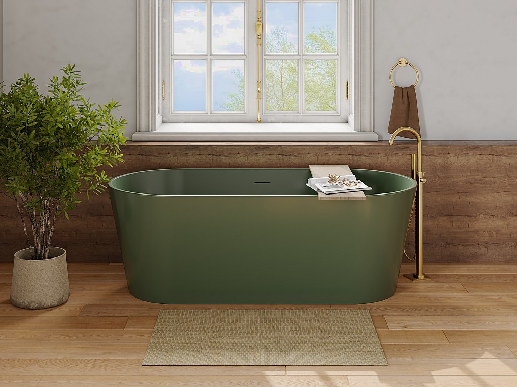 Freistehende Badewanne oval - 255 L - 159 x 74 x 56 cm - Acryl - Khaki matt - LUZECA