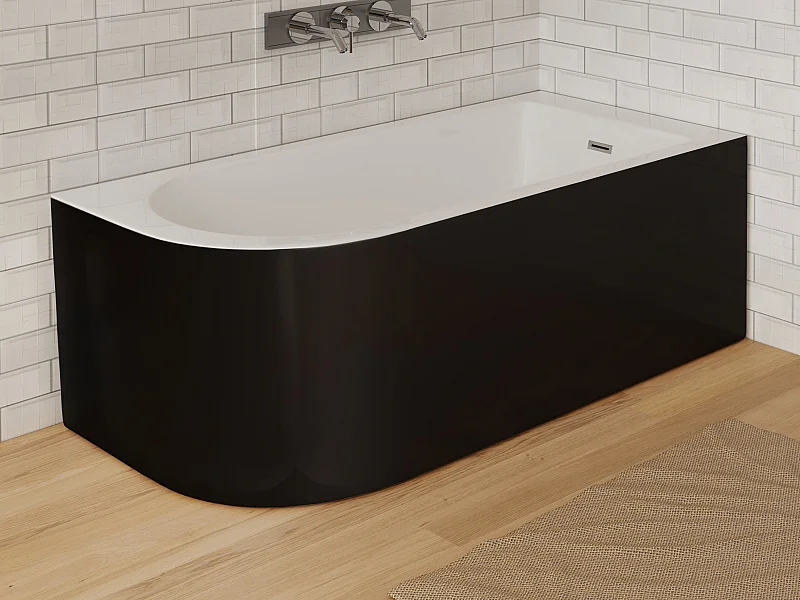 Eckbadewanne - 240 L - 170 x 75 x 58 cm - Schwarz glänzend - Ecke rechts - ANIKA