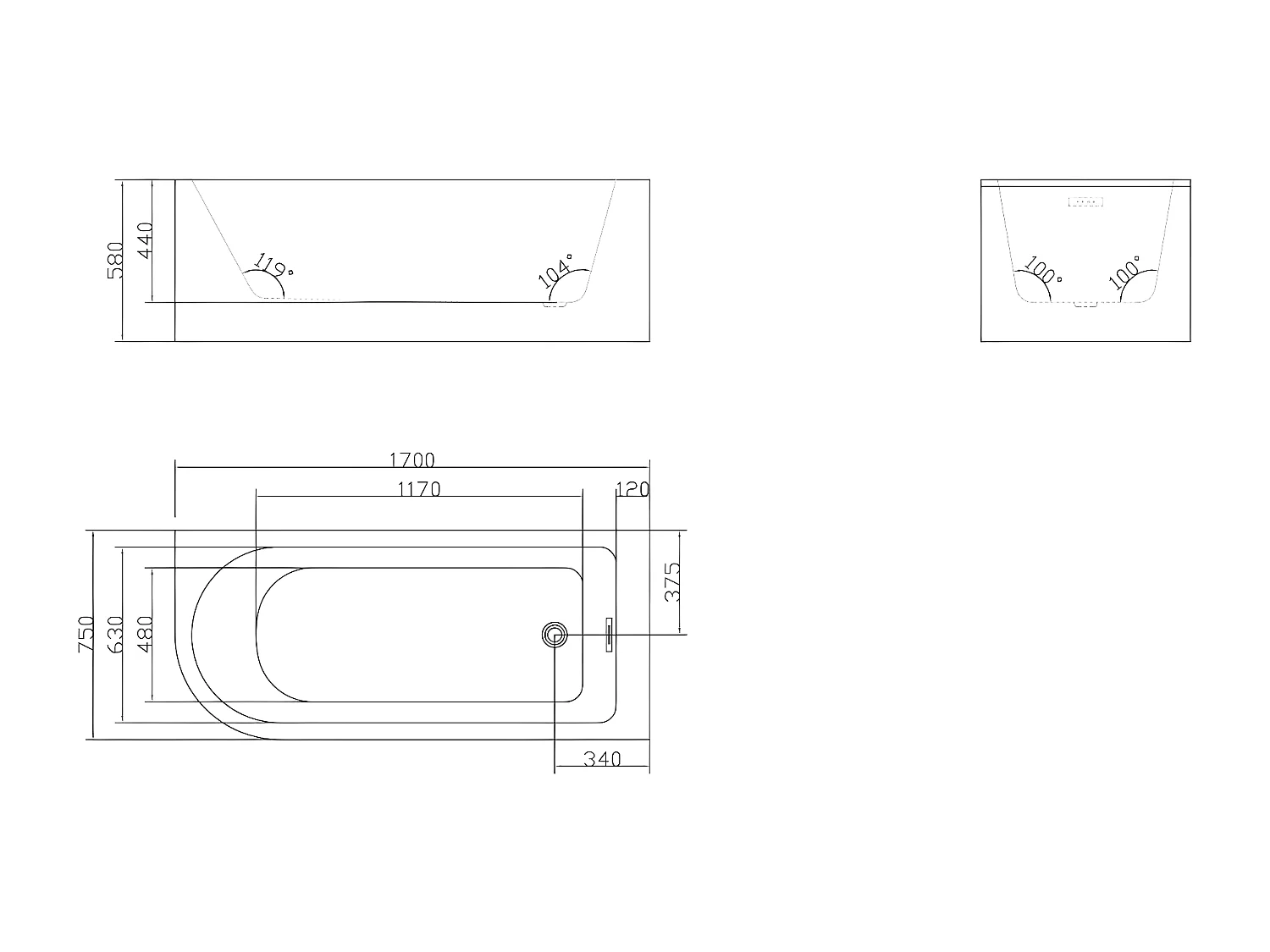 Wanna narożna - 240 l - 170 x 75 x 58 cm - Czarny z połyskiem - Prawostronna - ANIKA