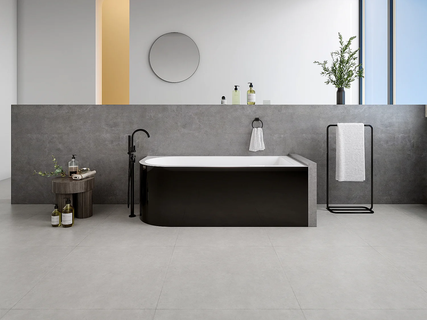 Hoekbad - 240 liter - 170 x 75 x 58 cm - Glanzend zwart - Hoek rechts - ANIKA