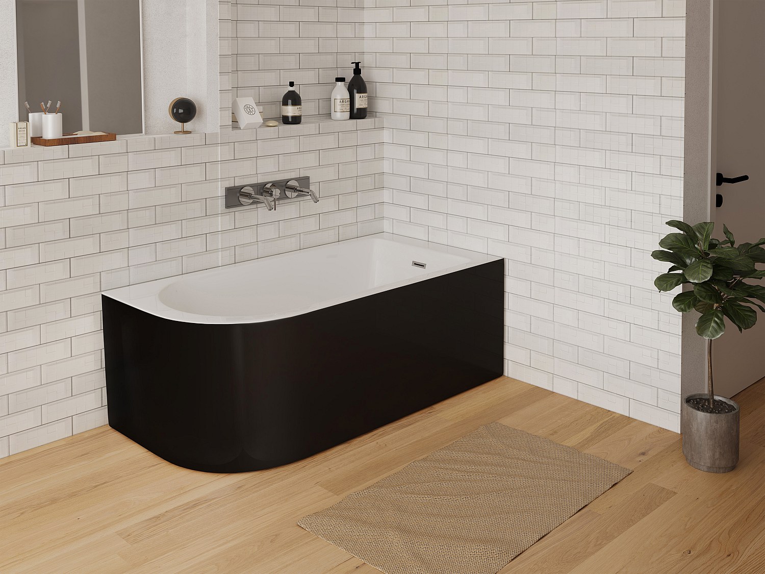 Vente-unique Eckbadewanne - 240 L - 170 X 75 X 58 Cm - Schwarz Glänzend - Ecke Rechts - Anika