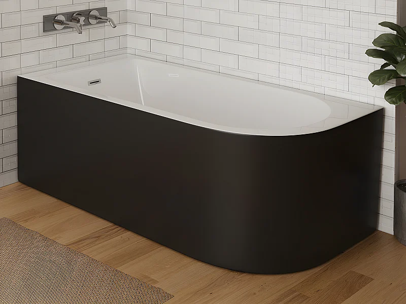 Bañera de esquina - 201L - 150 x 75 x 58 cm - Negro brillante - Esquina izquierda - ANIKA