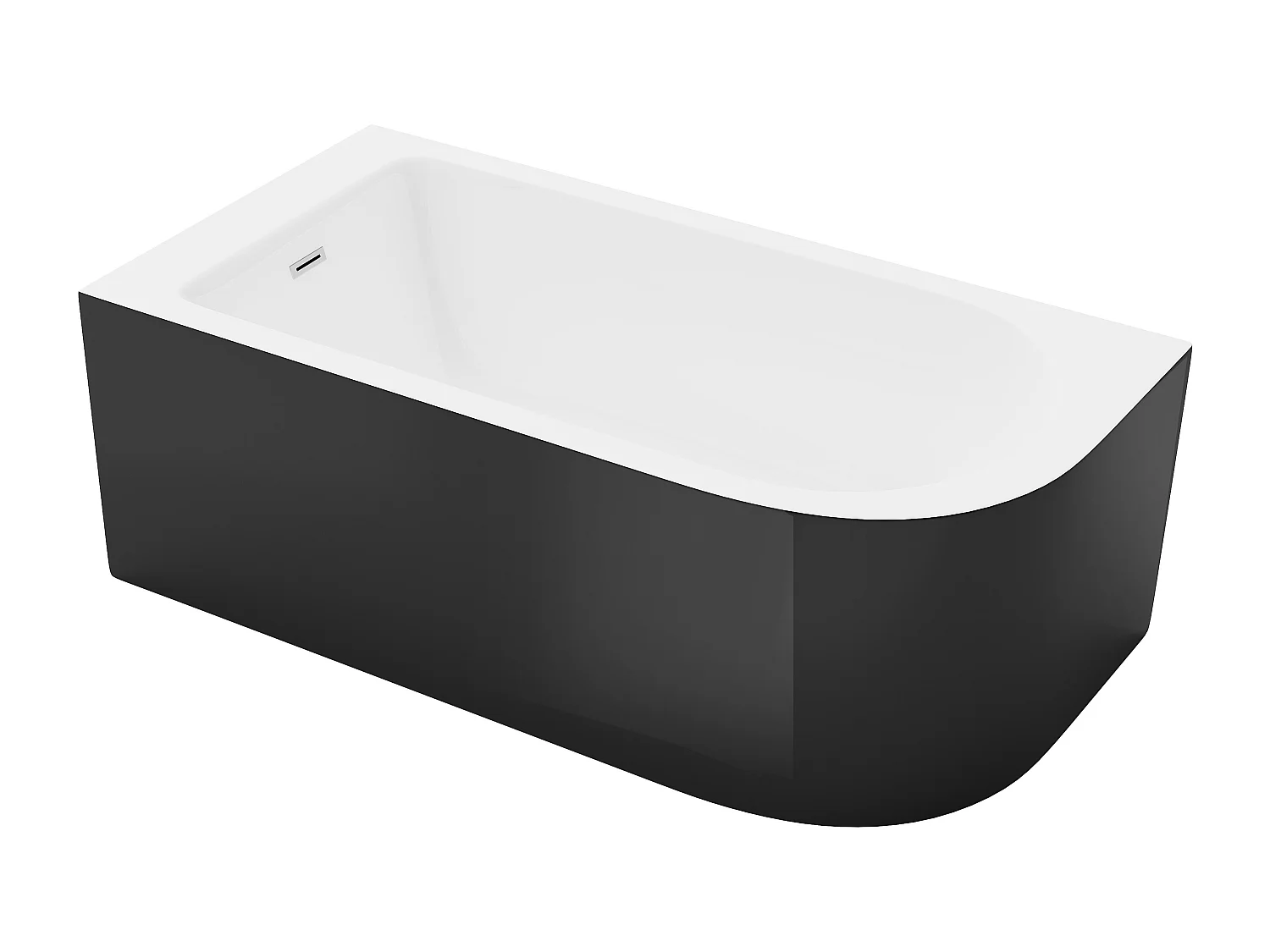 Baignoire d'angle - 201L - 150 x 75 x 58 cm - Noir brillant - Angle gauche - ANIKA