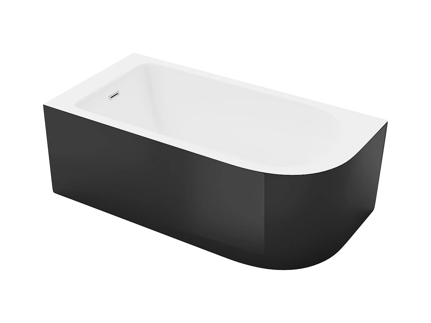 Hoekbad - 201 liter - 150 x 75 x 58 cm - Glanzend zwart - Hoek links - ANIKA