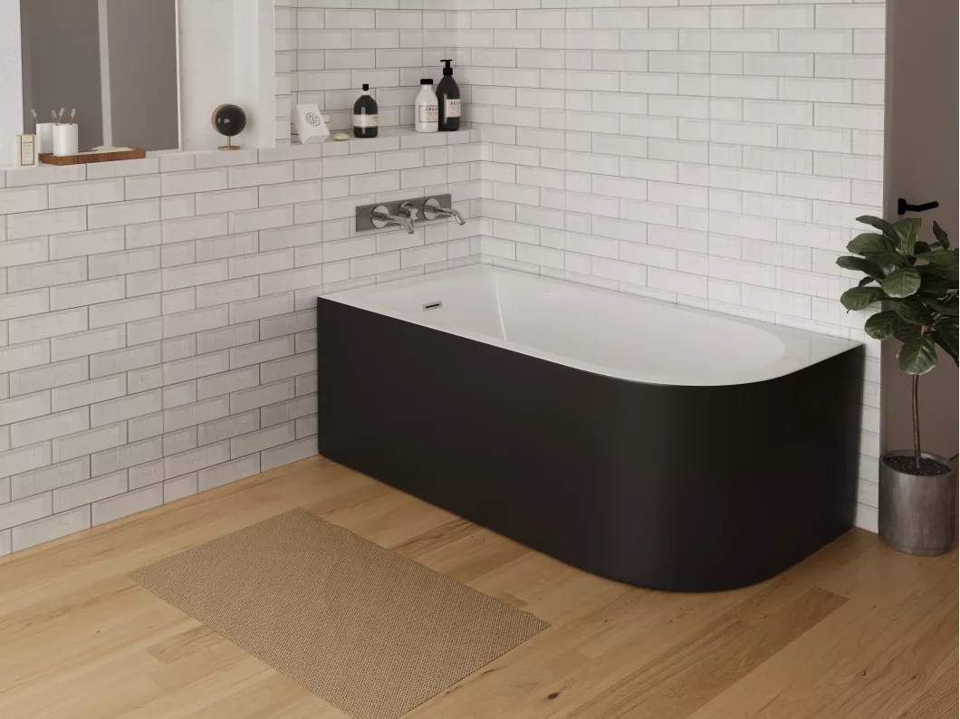 Kauf Unique Eckbadewanne - 201 L - 150 x 75 x 58 cm - Schwarz glänzend - Ecke links - ANIKA