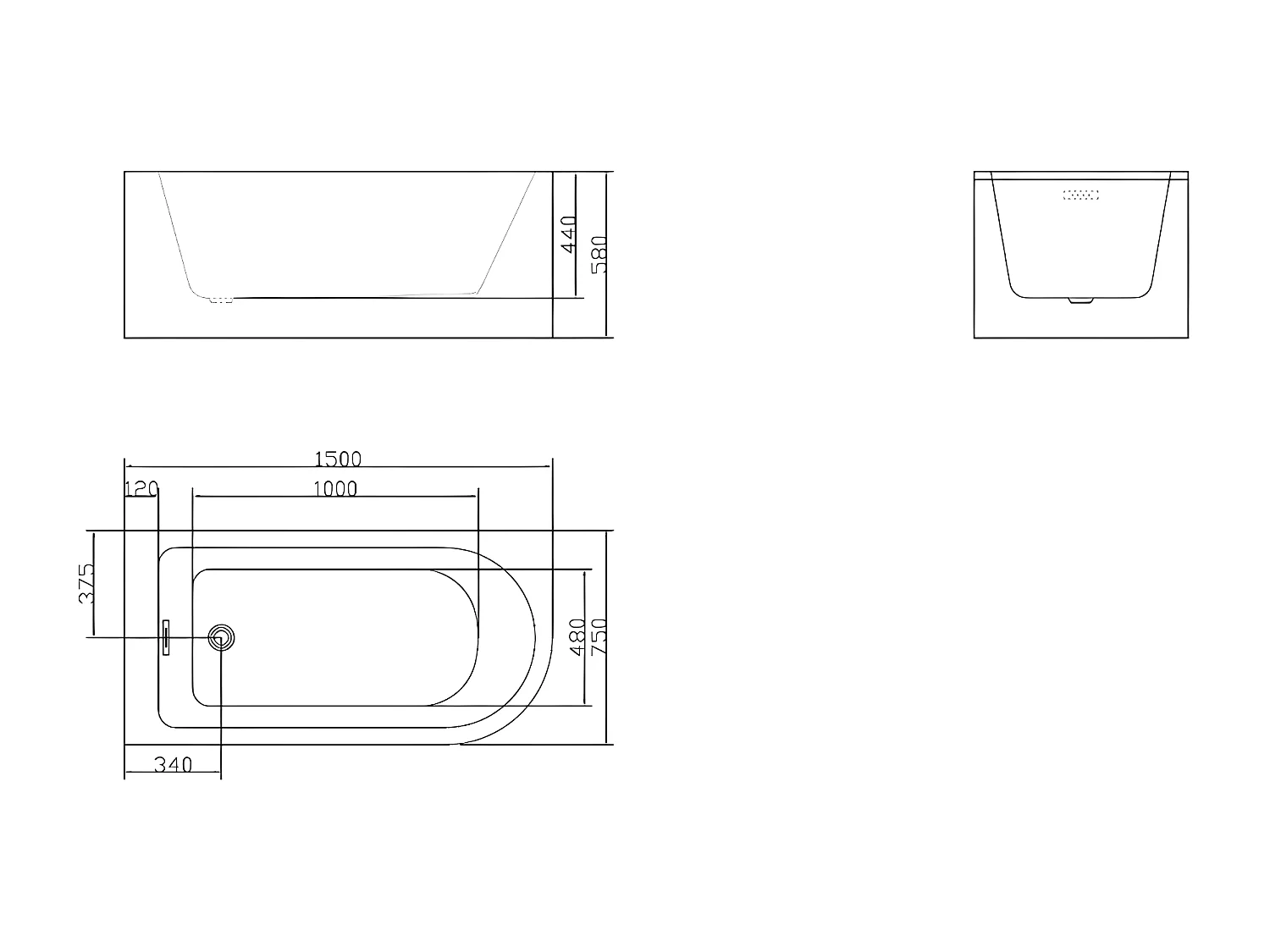 Eckbadewanne - 201 L - 150 x 75 x 58 cm - Schwarz glänzend - Ecke links - ANIKA