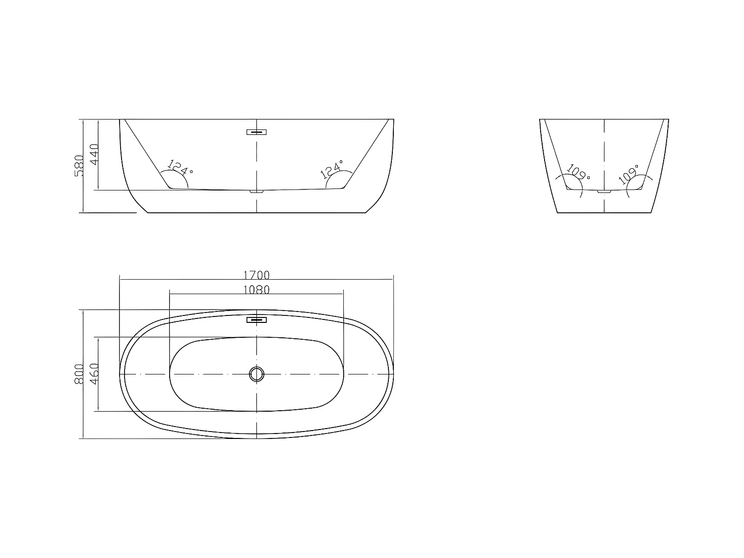 Baignoire îlot - 238L - 170 x 80 x 58 cm - Noire - Acrylique - NICA