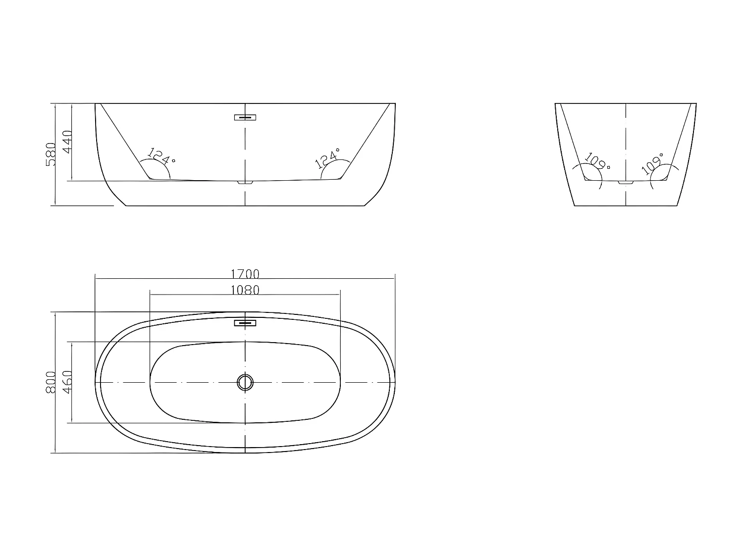 Baignoire îlot - 238L - 170 x 80 x 58 cm - Noire - Acrylique - NICA