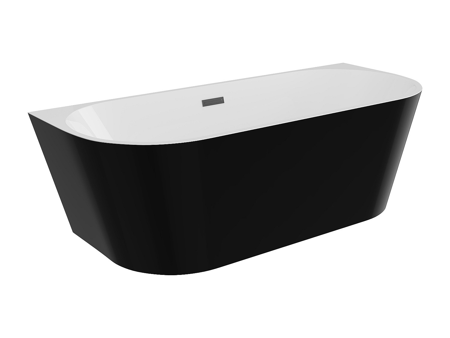 Halb freistehende Badewanne - 255 L - 180 x 75 x 58 cm - Schwarz glänzend - günstig online kaufen