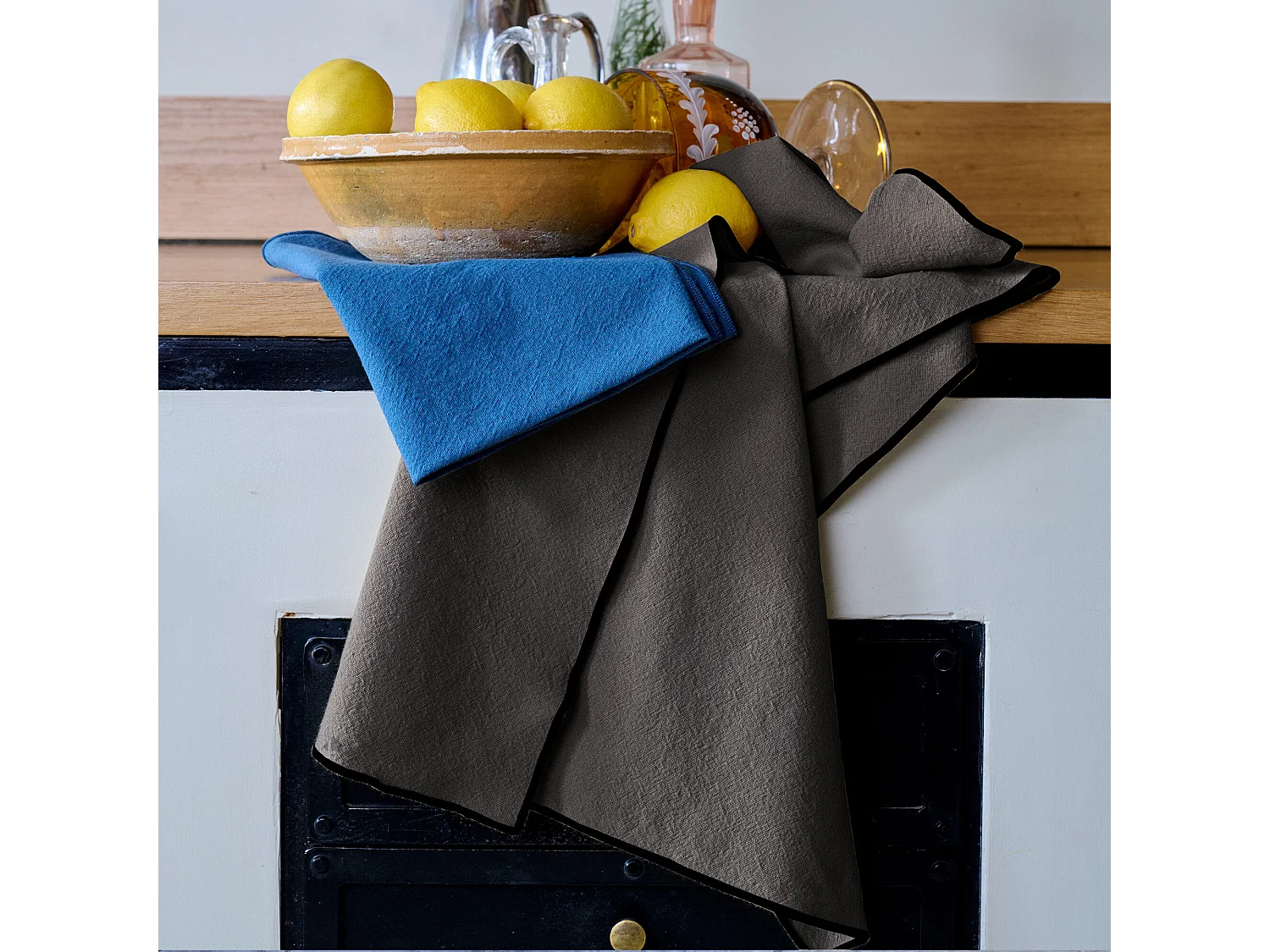 Lot de 3 torchons de cuisine 50x70 cm HONO gris Granit coton