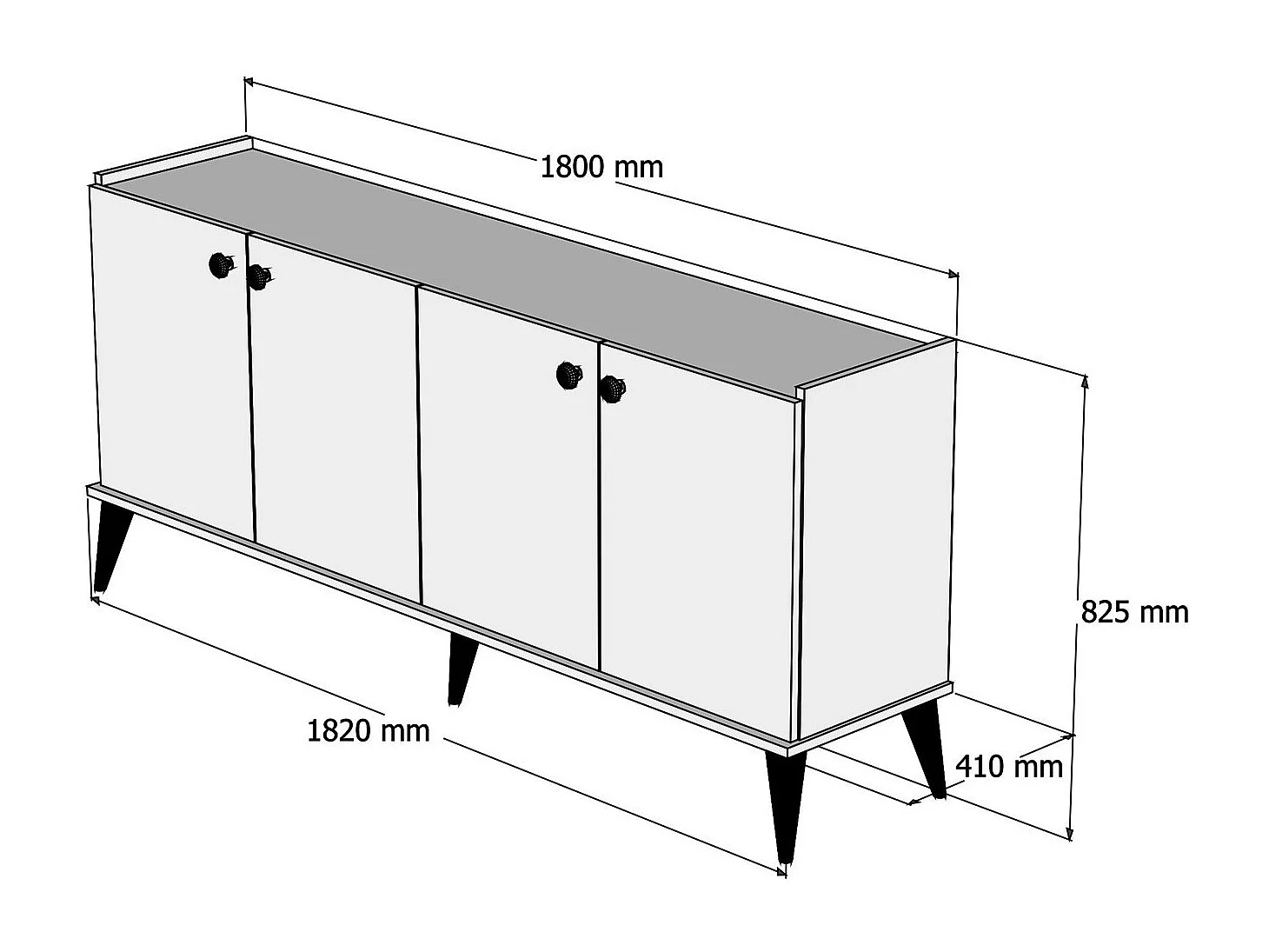 Buffet bas 4 portes Nidan 180cm Bois et Effet marbre Noir