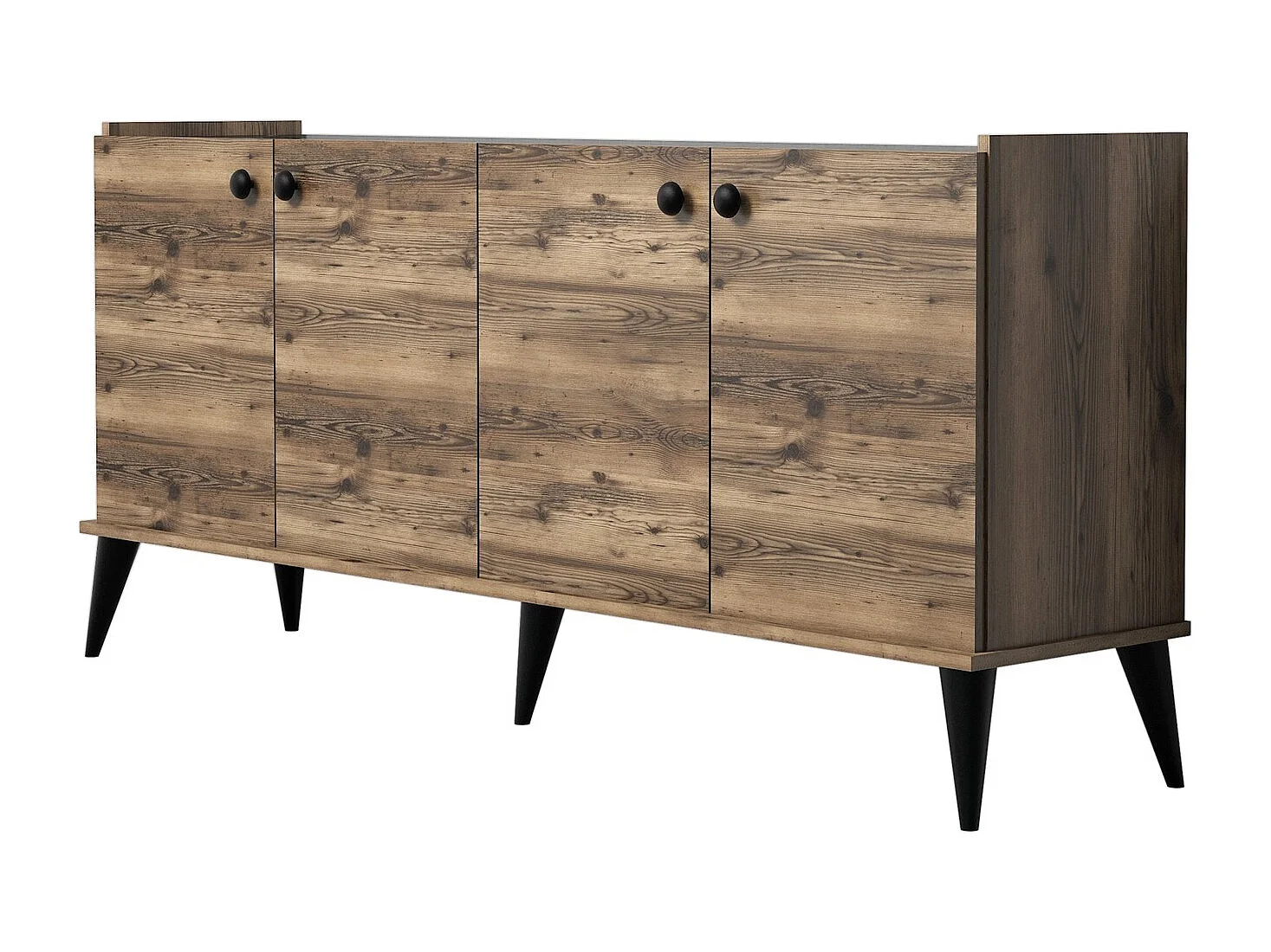 Buffet bas 4 portes Nidan 180cm Bois et Effet marbre Noir