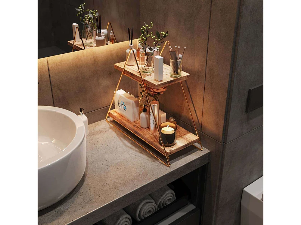 Estante de pared de madera maciza – 38 x 16 x 42 cm – Dorado y marrón