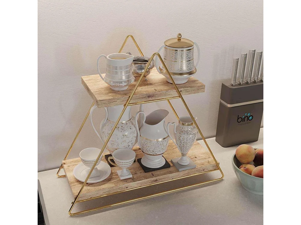 Estante de pared de madera maciza – 38 x 16 x 42 cm – Dorado y marrón