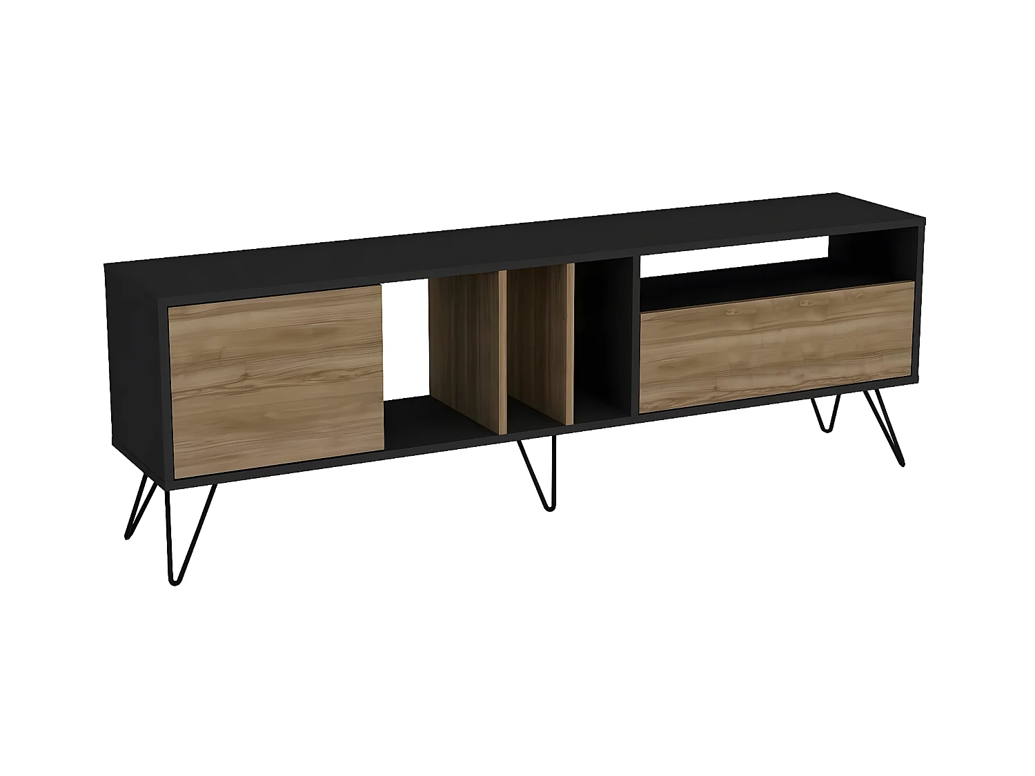 Meuble TV style industriel Erva L180cm Bois foncé et Noir