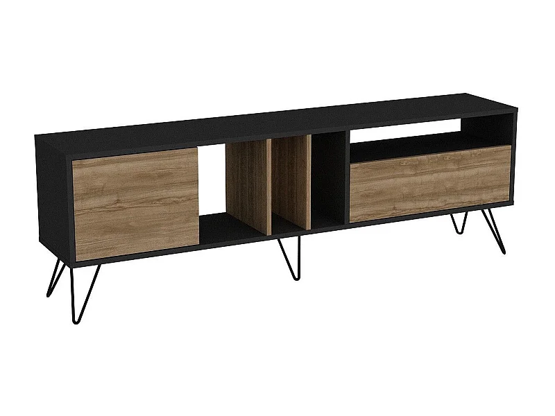 Móvel de TV moderno – 180 cm – nogueira e preto – painel de partículas revestido de melamina