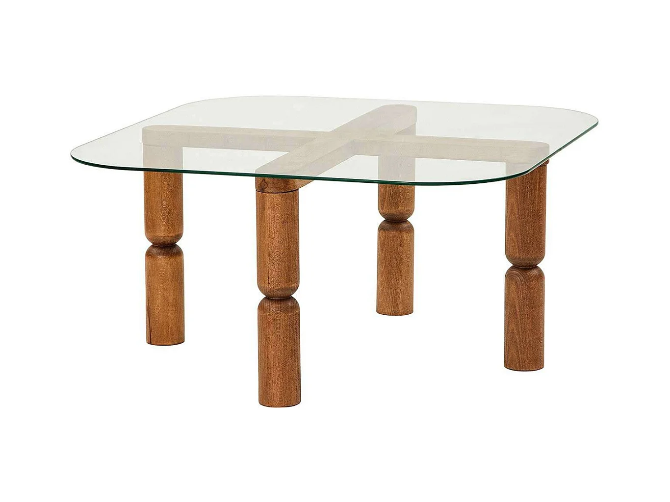 Table basse en bois massif et verre