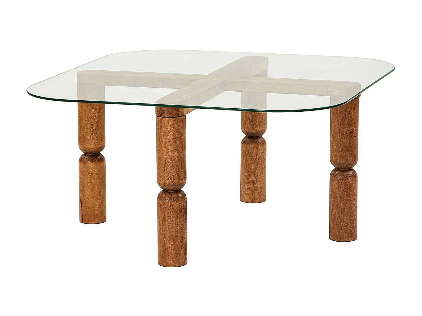 Table basse en bois massif et verre