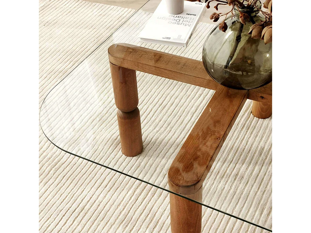 Table basse en bois massif et verre