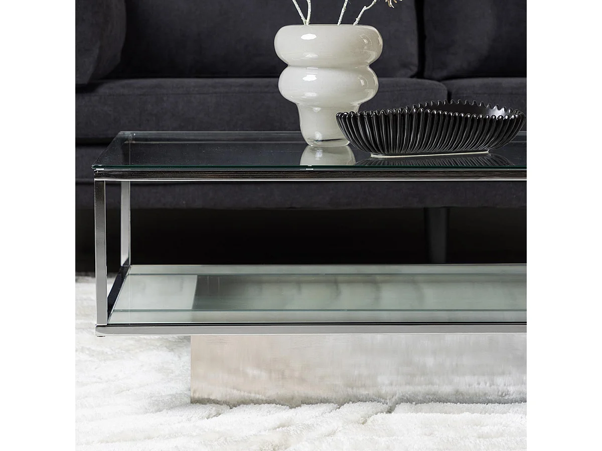 Table Basse Design en Verre "Maglehem" 130cm Argent