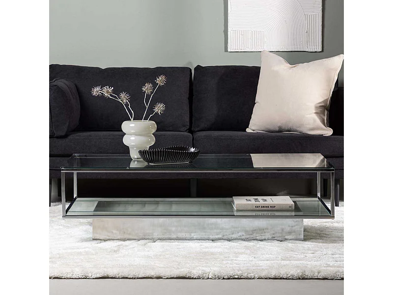 Table Basse Design en Verre "Maglehem" 130cm Argent