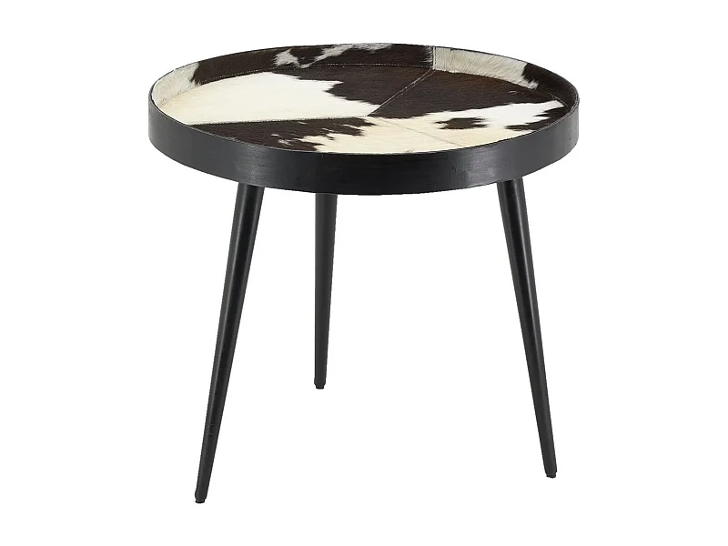 Table basse en métal et peau de vache