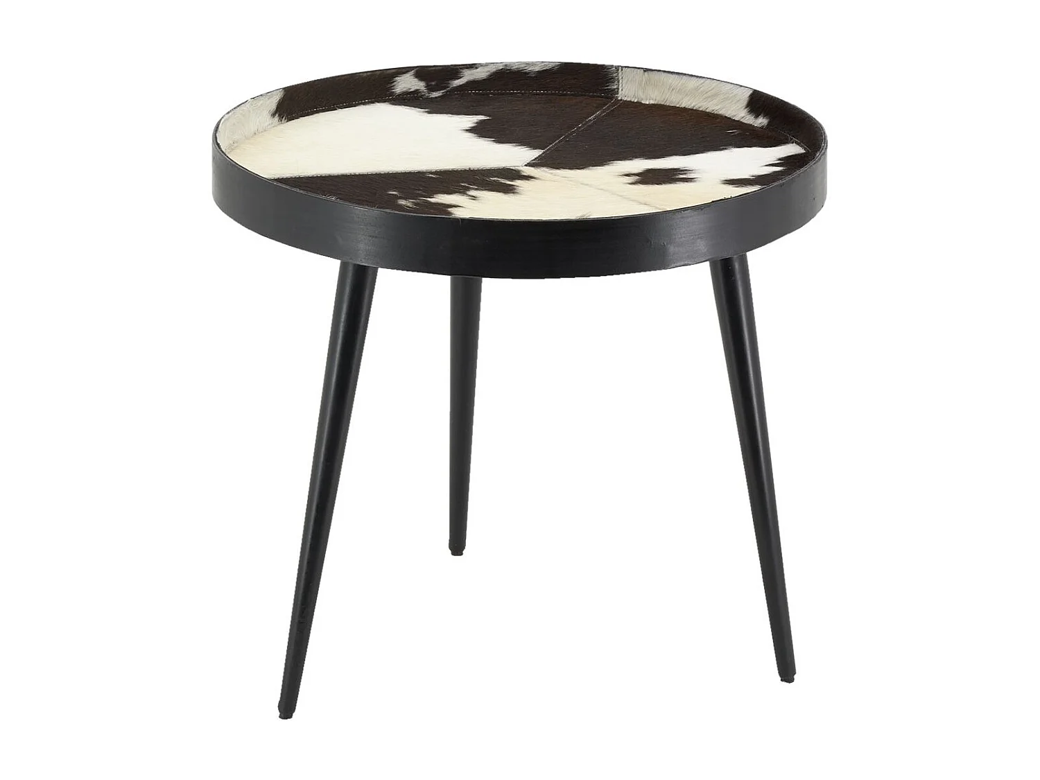 Table basse en métal et peau de vache