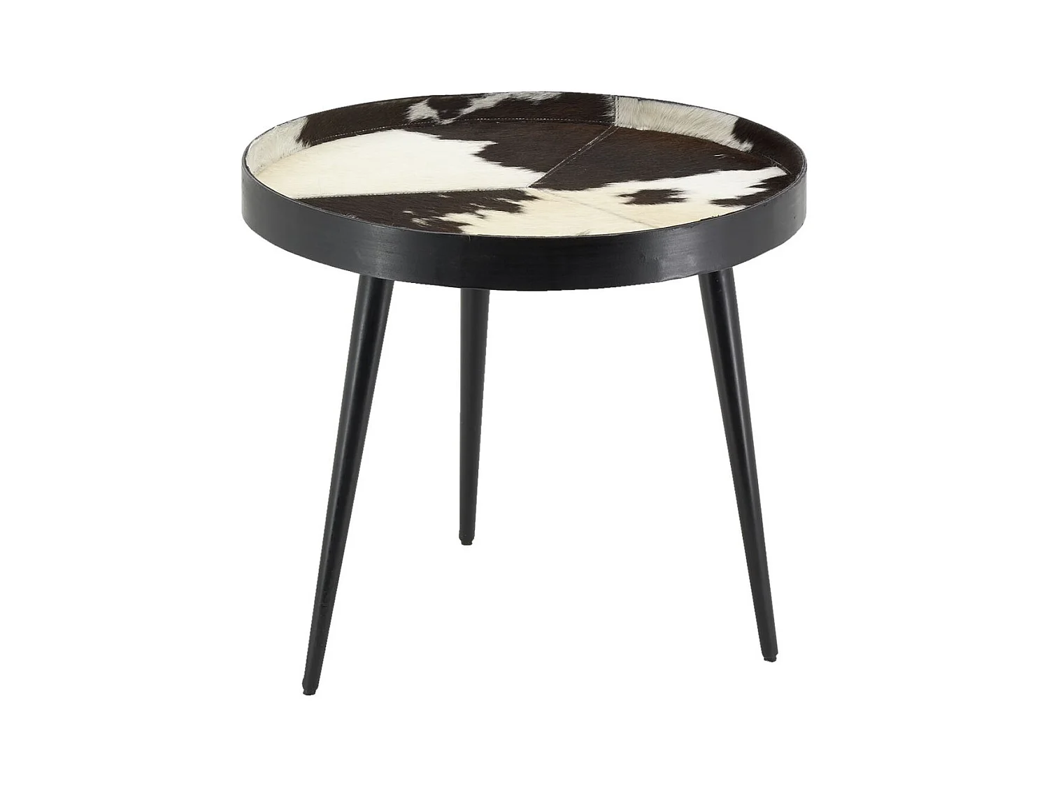 Table basse en métal et peau de vache