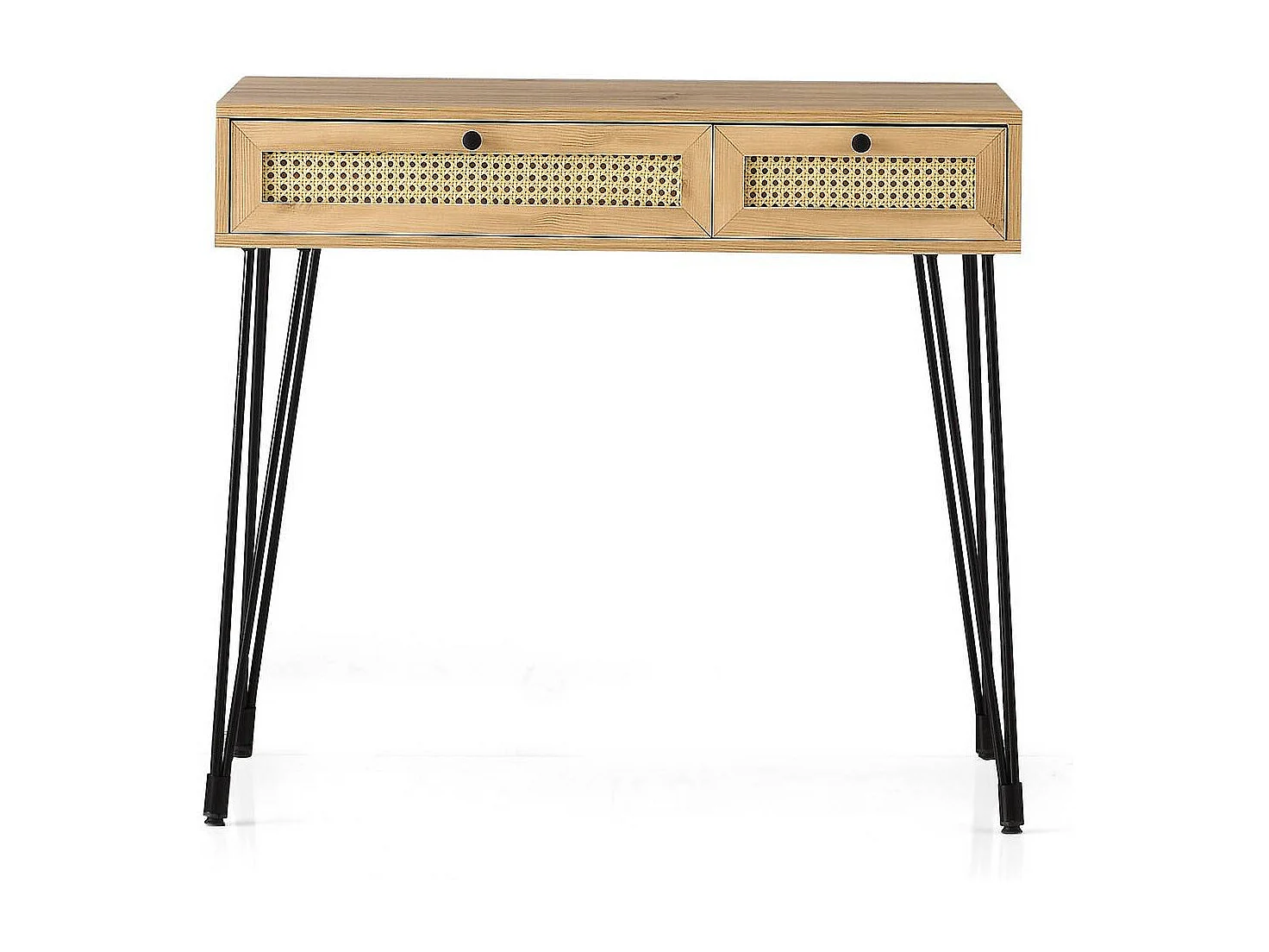 Bureau 2 tiroirs Weber 105cm Bois Naturel et Métal Noir