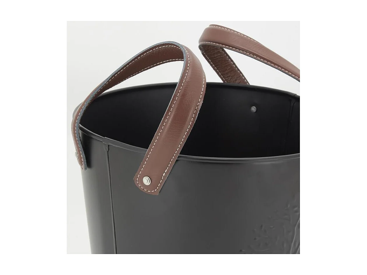 Seaux en métal noir et cuir (lot de 2)