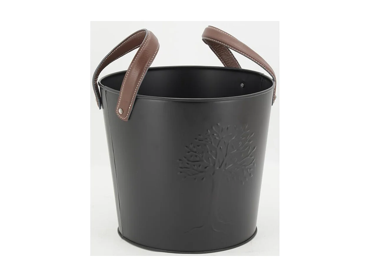 Seaux en métal noir et cuir (lot de 2)