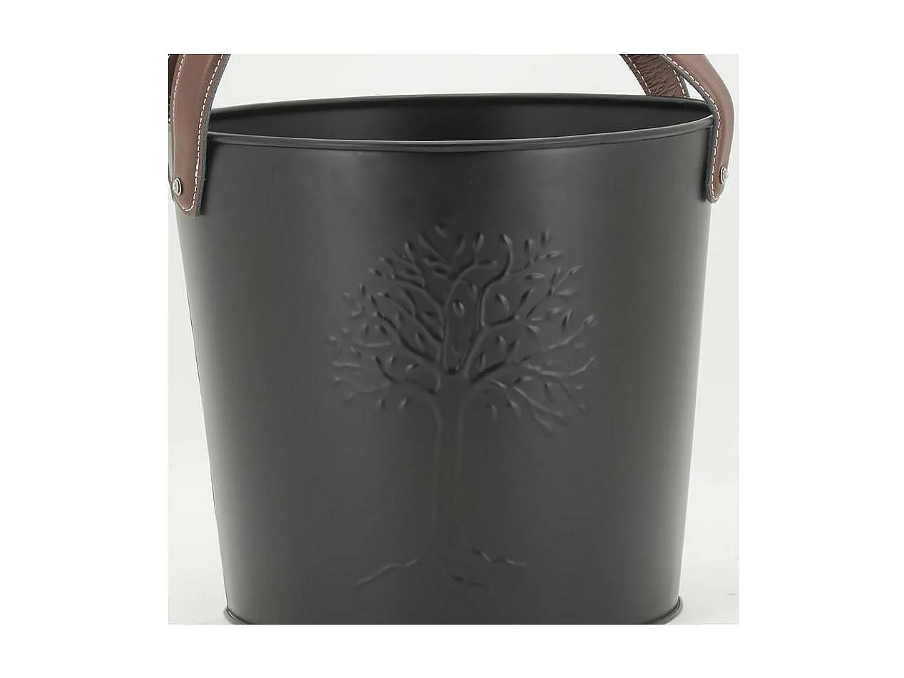 Seaux en métal noir et cuir (lot de 2)