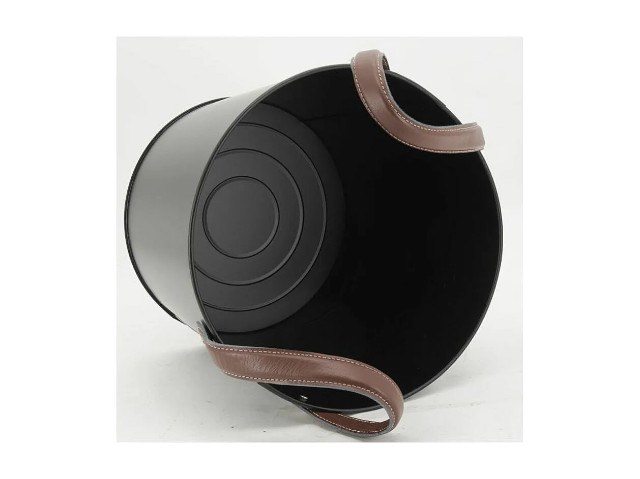 Seaux en métal noir et cuir (lot de 2)