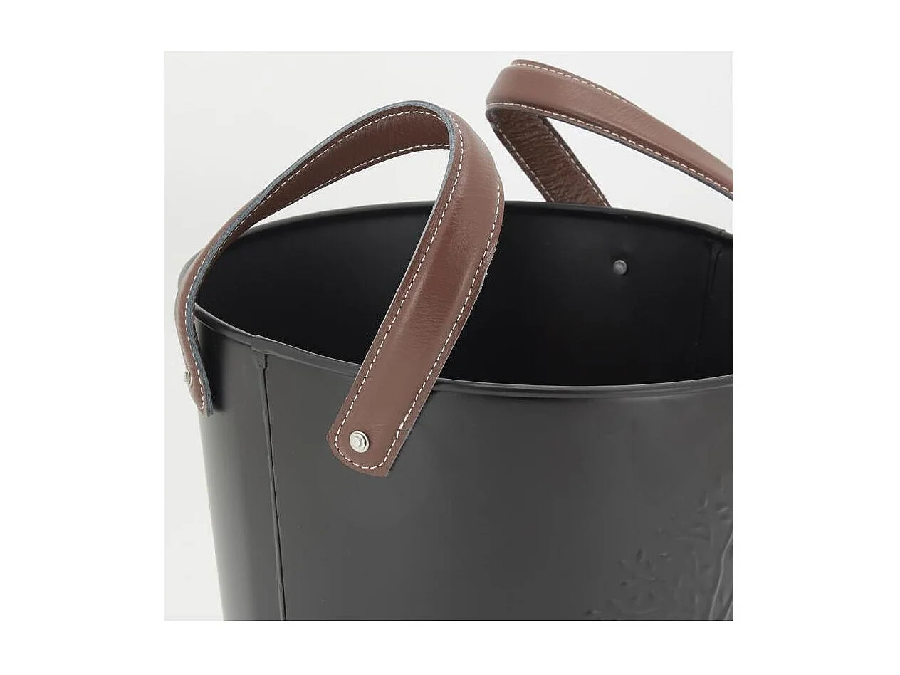 Seaux en métal noir et cuir (lot de 2)