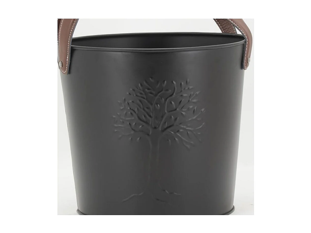 Seaux en métal noir et cuir (lot de 2)