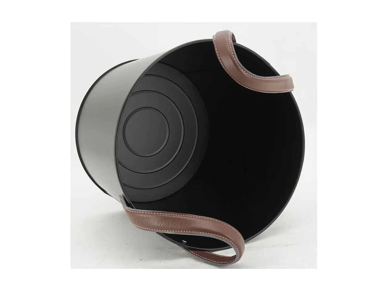 Seaux en métal noir et cuir (lot de 2)