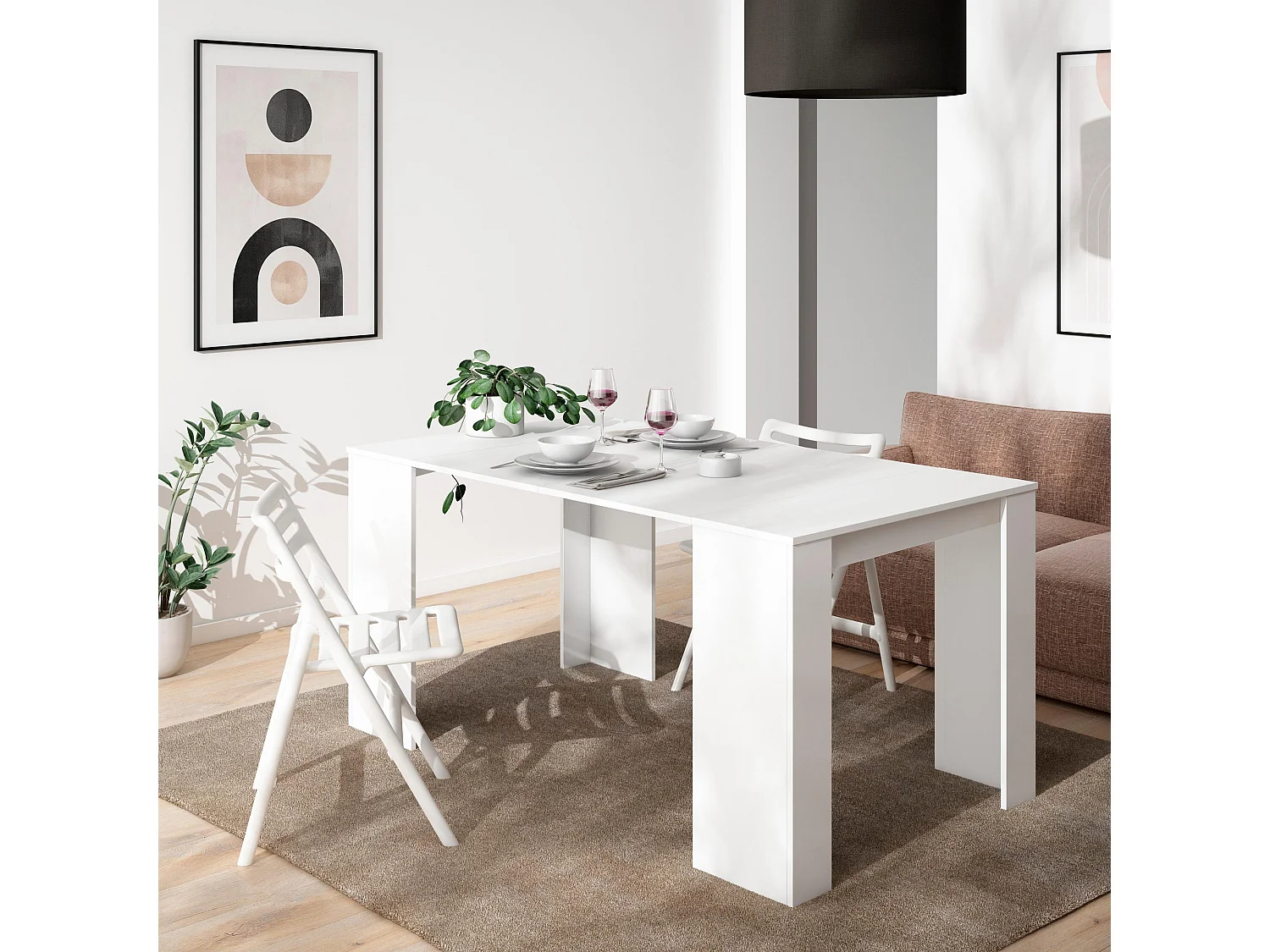 Uitschuifbare Consoletafel, 160x90x77cm, Voor 8 personen, Tafel, Wit