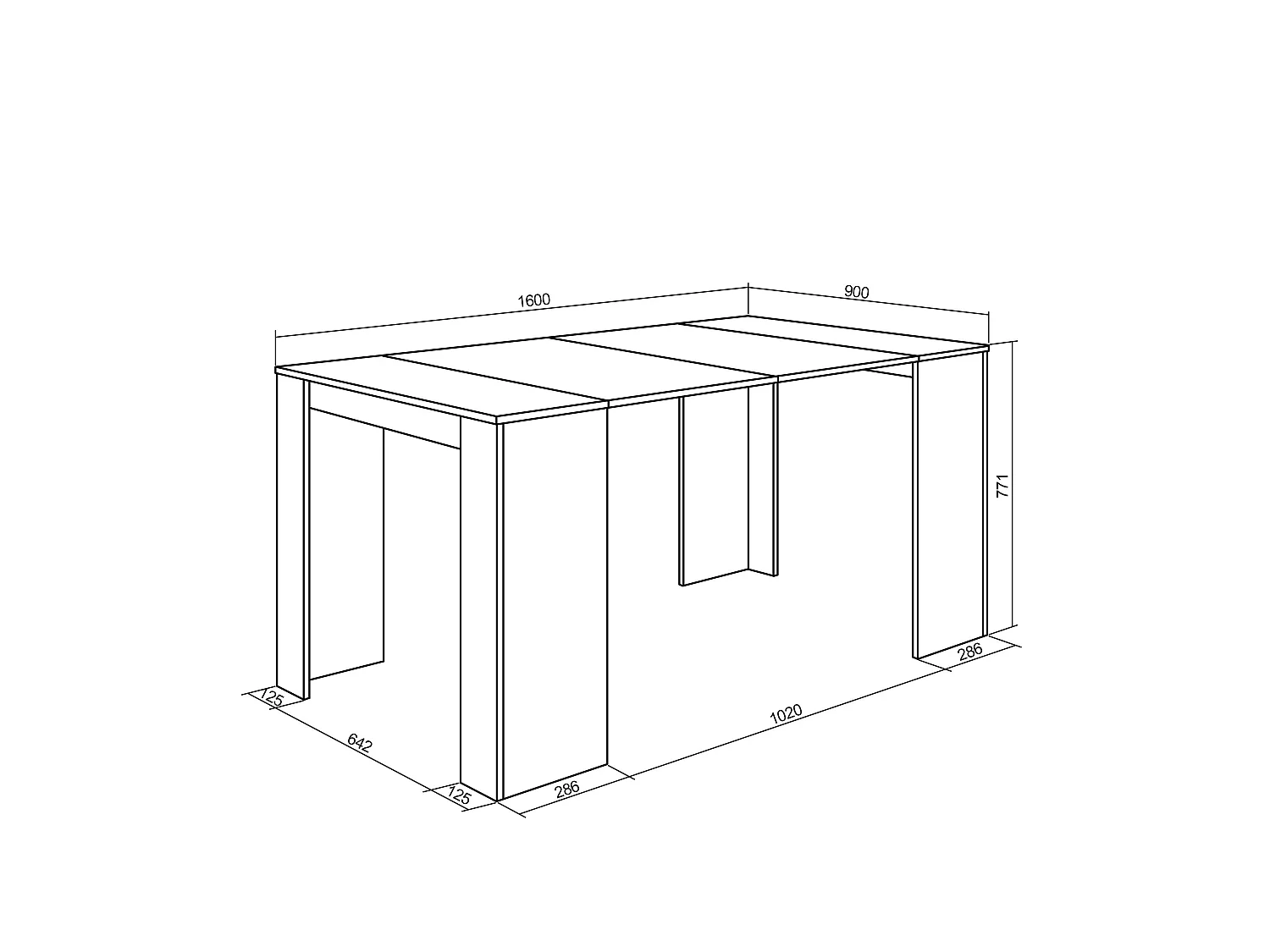 Table console extensible, 160x90x77cm, Pour 8 personnes, Table à Manger, Blanc