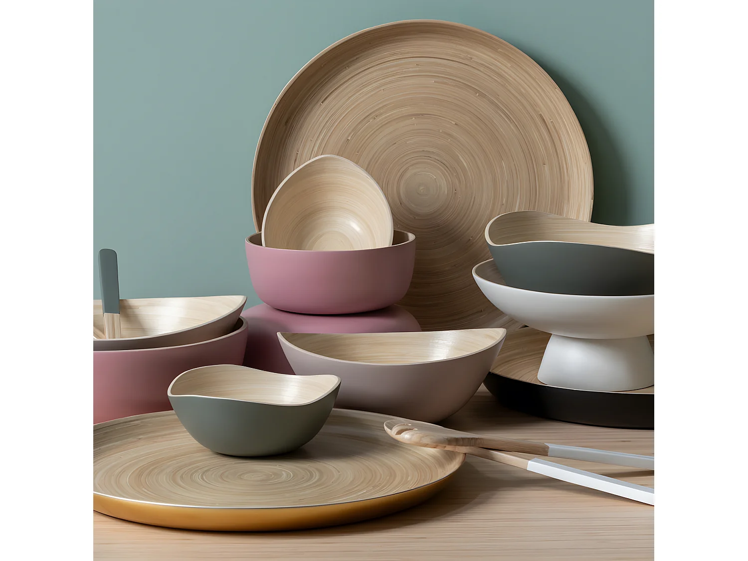 Lot de 3 saladiers rond en bambou Vert  Present Time