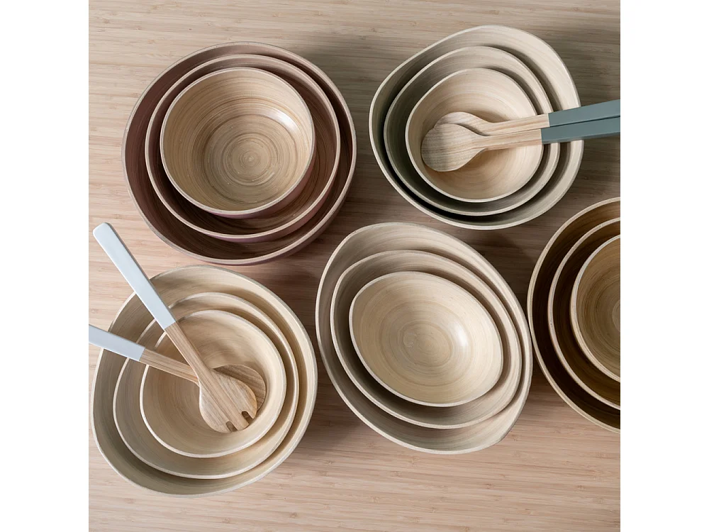 Lot de 3 saladiers rond en bambou Blanc  Present Time