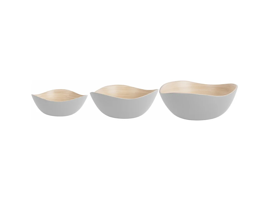Lot de 3 saladiers rond en bambou Blanc  Present Time