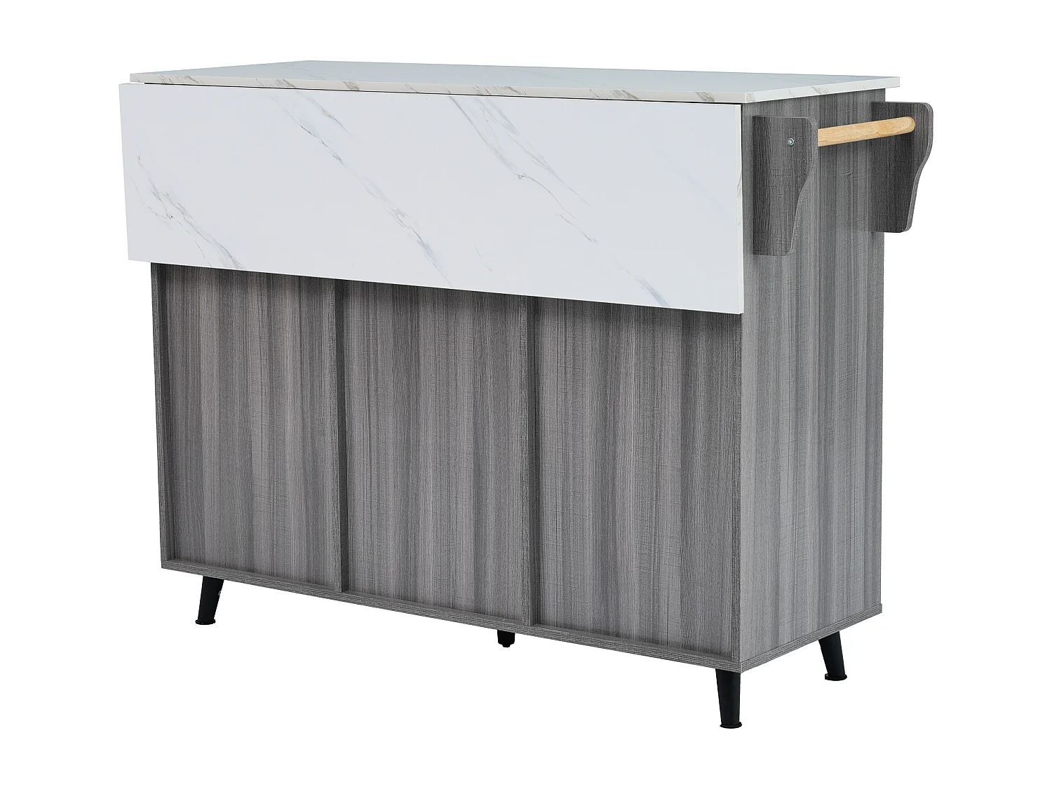 Ilot central de cuisine mobile - Plateau extensible - 2 tiroirs + portes d'armoire de rangement - Gris