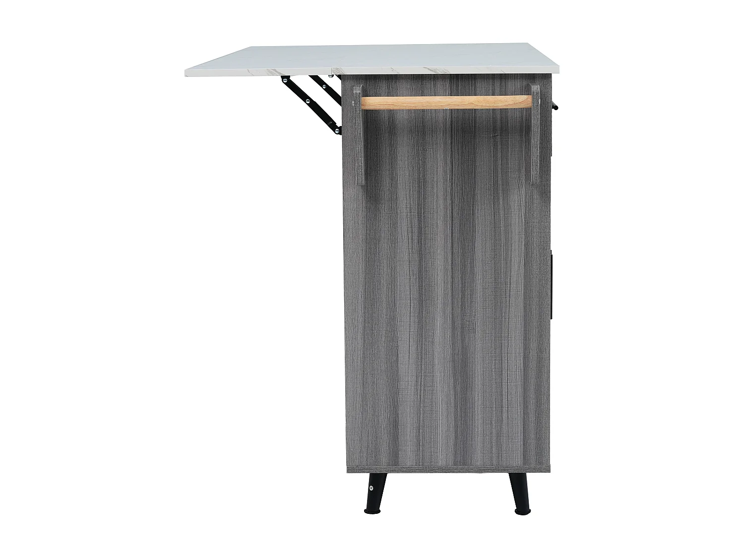 Ilot central de cuisine avec 2 tiroirs - Plateau extensible - pieds en roulettes ou en bois massif - Gris