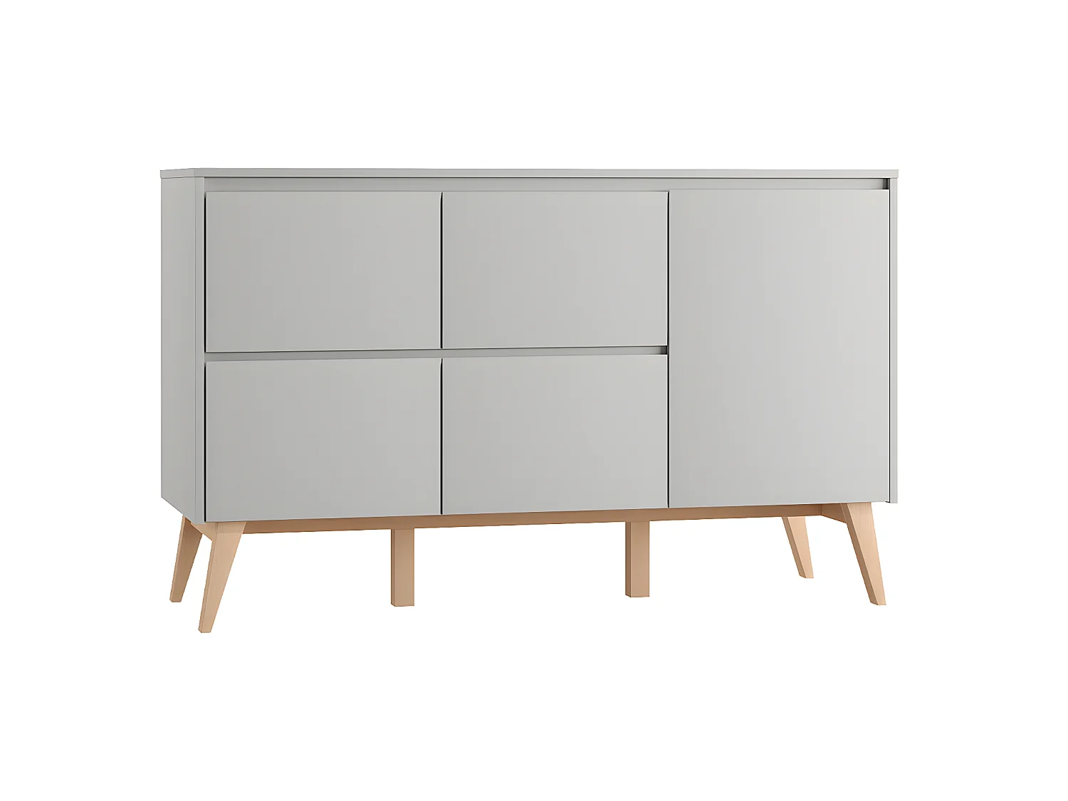 Commode 4 tiroirs 1 porte Swing Gris et bois