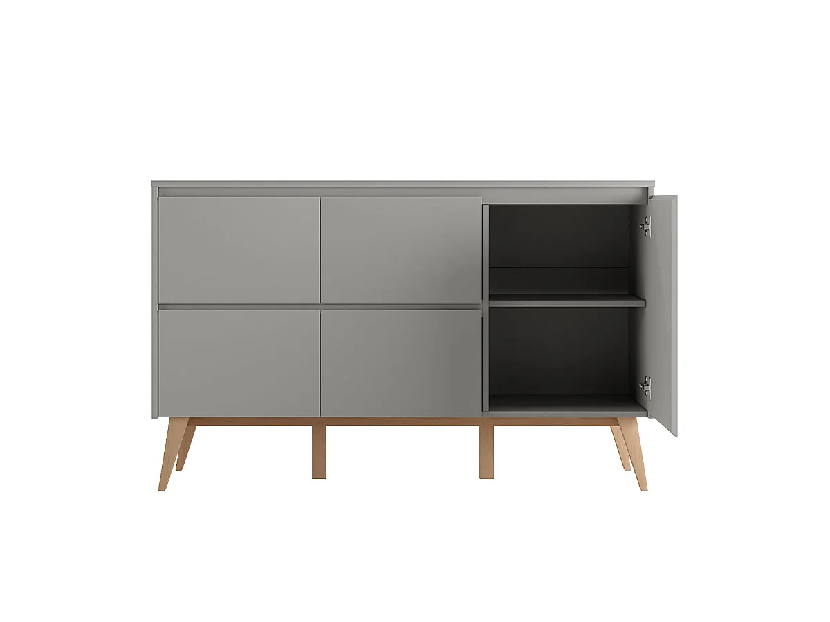 Commode 4 tiroirs 1 porte Swing Gris et bois
