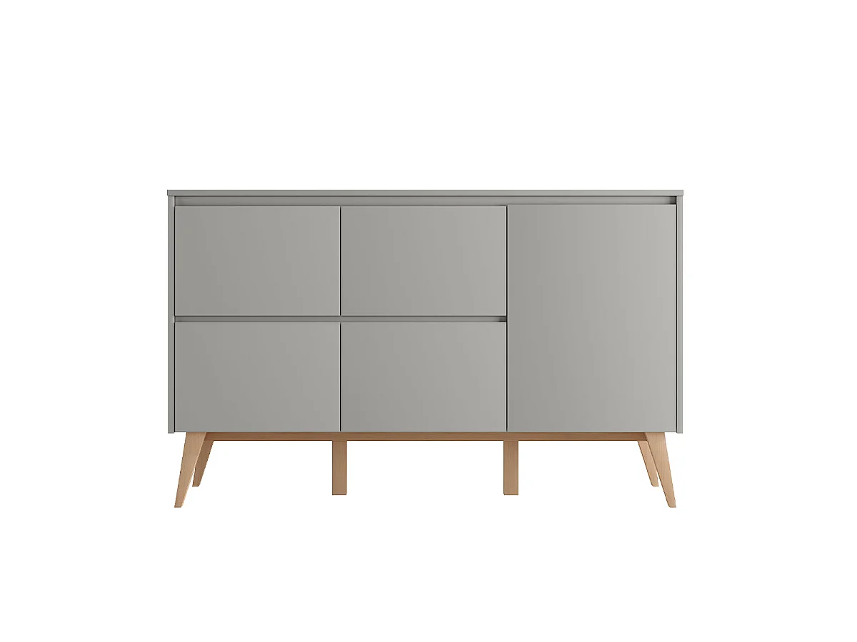 Commode 4 tiroirs 1 porte Swing Gris et bois